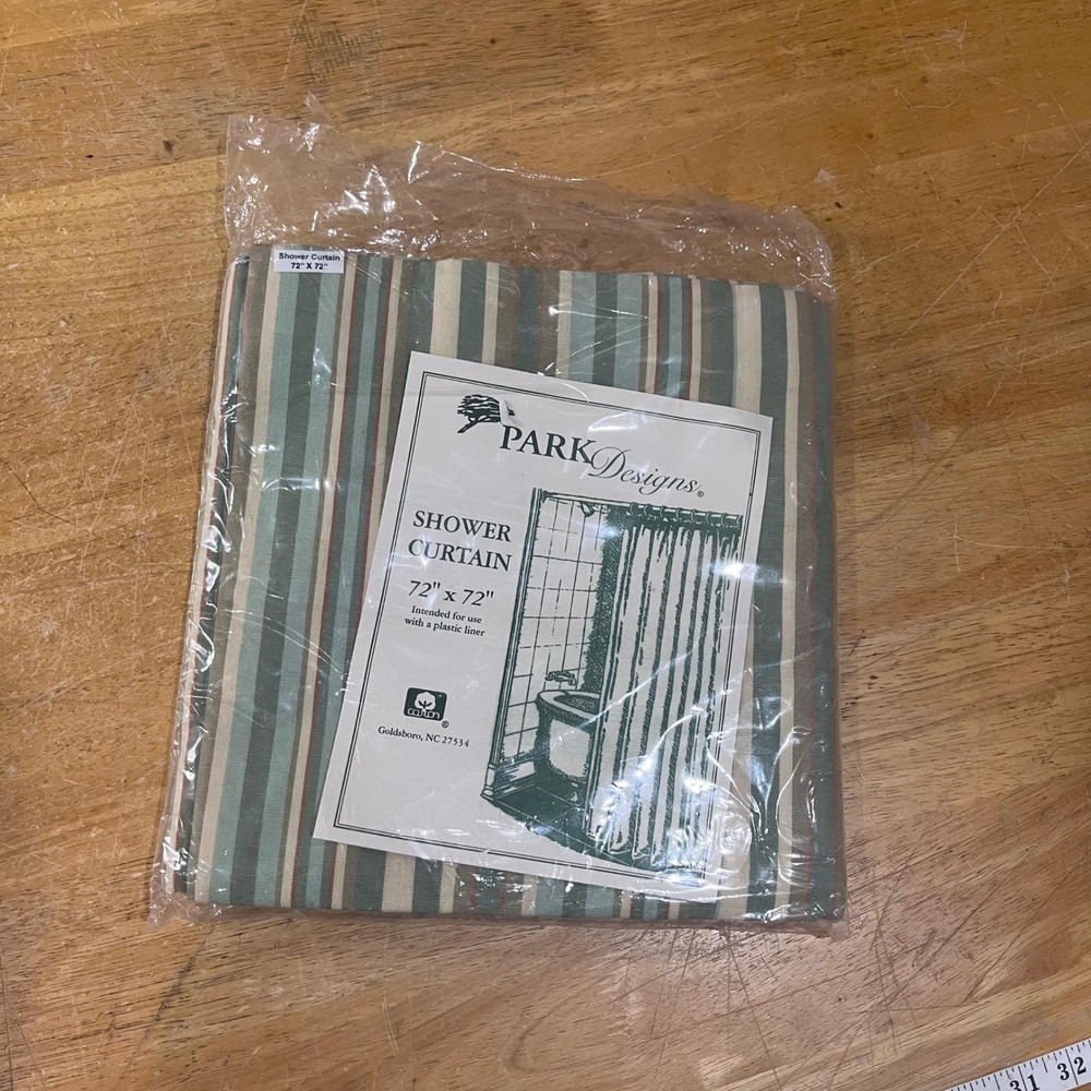 Park Designs Sea Breeze Striped Cotton Shower Curtain 72x72 Green Cream Coastal